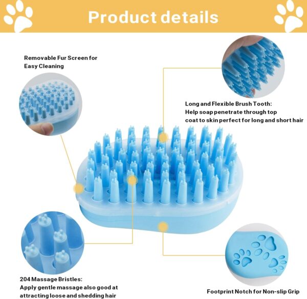 FuninCrea Cat Dog Bath Brush, Rubber Pet Sheddy Brush with Removable Screen, Gentle Dog Massage Brush Bristles Shedding Kit Pet Bath Brush for Washing, Grooming for Long Short Haired Pets (Blue) - Image 3