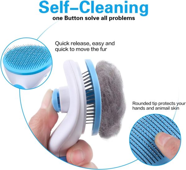 Cat Brush, Self-Cleaning Dog Brush & Cat Brush Short to Long Hair Suitable Small - Large Animals Quick Cleaning Cats Comb Blue - Image 3