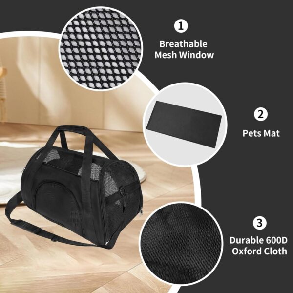 Soft Sided Comfort Cat Carrier，Portable Foldable Pet Travel Carriers Bag For Puppy/Dog With Shoulder Strap & Removable Mat，Durable Cats Basket Airline Approved(Black,M) - Image 3