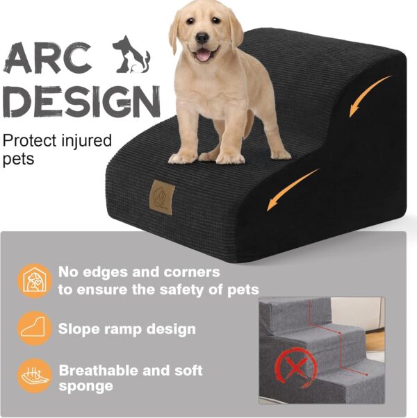 2-Steps Dog Stairs for Sofa Bed, Non-Slip Foam Pet Ramp for Small Injured Dogs and Cats, Portable Pet Ladder with Removable and Washable Plush Cover,Send Lint Roller Set Black - Image 3