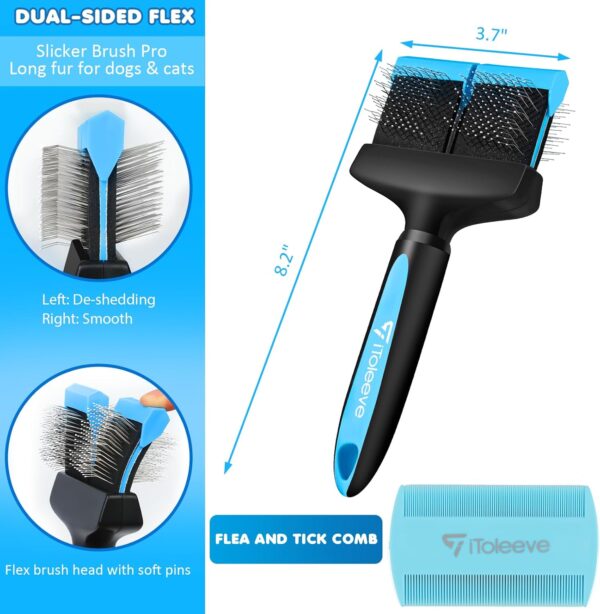 iToleeve Dual Flex Slicker Dog Brushes for Grooming, Detangling for Long Hair, Removes Undercoats, Knots, Ideal for Sensitive Dogs and Cats - Pet Brush and Comb - Image 8