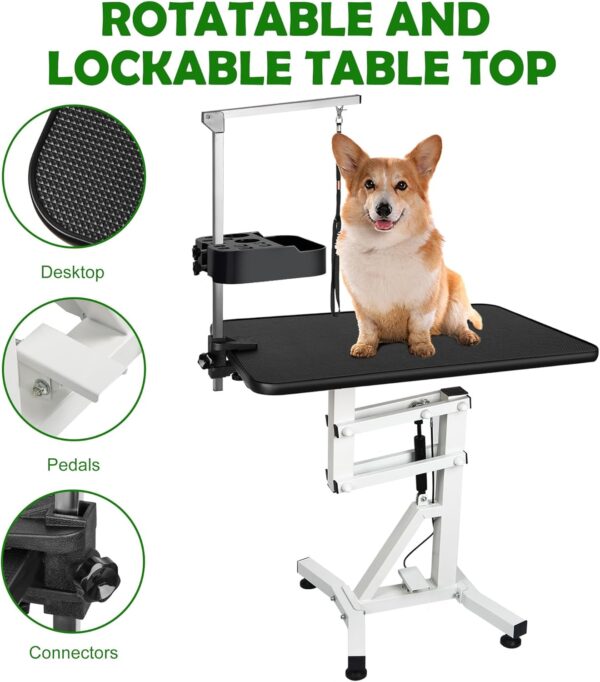 DiDiBirDi 31' Lift Dog Grooming Table, Rotating Desktop Grooming Table for Dogs,Pneumatic Lift Adjustable Small Pet Grooming Station, Anti-Skid Rubber Rotatable Desktop,Pet Grooming Table for Home - Image 5