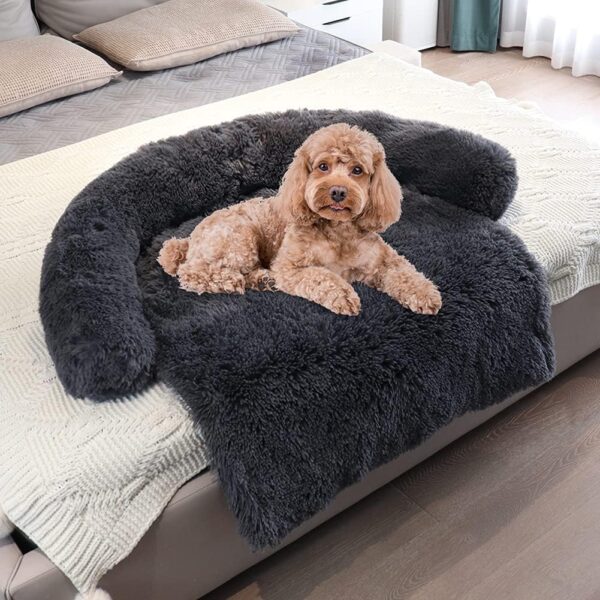 MoonxHome Pet Sofa Protector, Calming Dog Bed for Large Medium dogs, Plush Dog Mat Dog Sofa,Universal Pet Furniture Cover with Soft Neck Bolster, Sofa Bed, Machine Washable Dark Gray Medium - Image 3