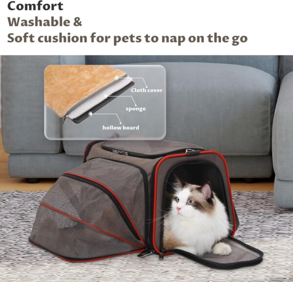 Petsfit Cat Carrier Expandable Airline Approve Pet Carrier,Soft Portable Dog Carrier with Removable Mat for Small Dogs and Cats, Dark Grey, M:43x28x28cm - Image 7