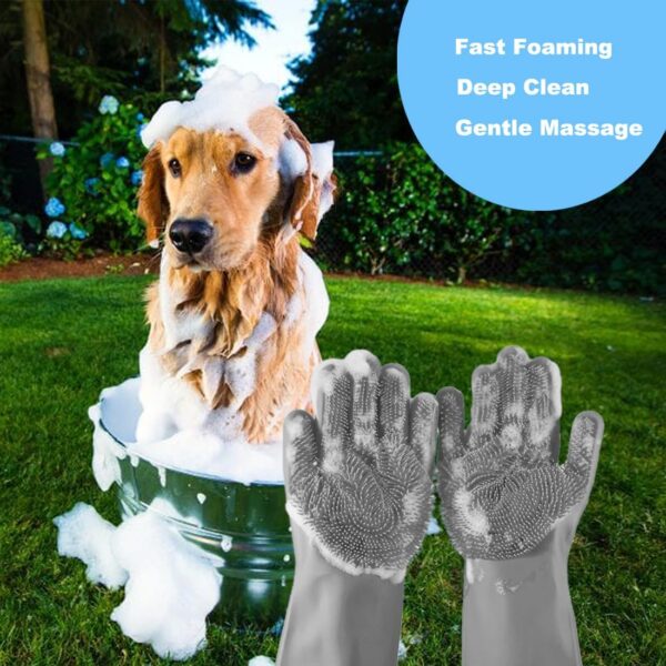 Metopets Pet Washing Gloves, Heat Resistant Silicone Dog Bath Grooming Gloves with Enhanced Five Finger Design, Massaging and Bathing Scrubber Supplies for Dogs, Cats, Rabbits and Horses -1 Pair - Image 2