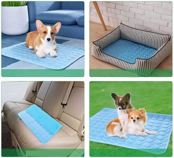 Pet Cooling Mat, Extra Large Ice Silk Dog Cooling Mats Breathable Summer Dog Cooling Pads Portable Dog Crate Mat Cat Cooling Mat(XL/100 * 70cm-Blue) - Image 3