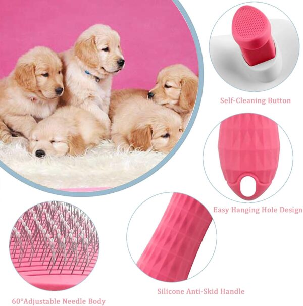 Dog Brush Cat Brush Grooming Comb,Self Cleaning Cat Dog Slicker Brushes with Smooth handle,Pet Grooming Tool with Cleaning Button for Cat Dog Shedding Tools Cat Dog Massage Clean Tangled Brush(Pink) - Image 4