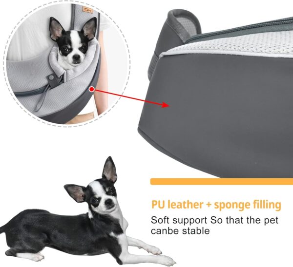 CUBY Pet Sling Carrier for Puppy Dog, Dogs Sling Carrier Breathable, Safety Front Pocket Pet Sling Carrier, Hands-Free Mesh Bag with Adjustable Shoulder Strap for Outdoor and Travel (S, Grey) - Image 4