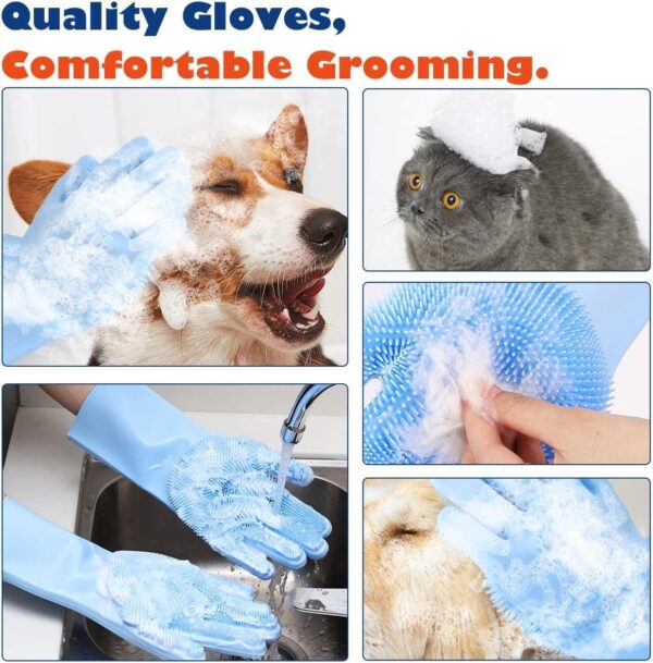 Sene Pet Grooming Gloves, Silicone Gloves Dog Bathing Supplies Hair Removal Gloves, High Density Teeth Bathing Shampoo Shedding Bath Brush Scrubber Washing for DOD and Cat (Blue) - Image 3