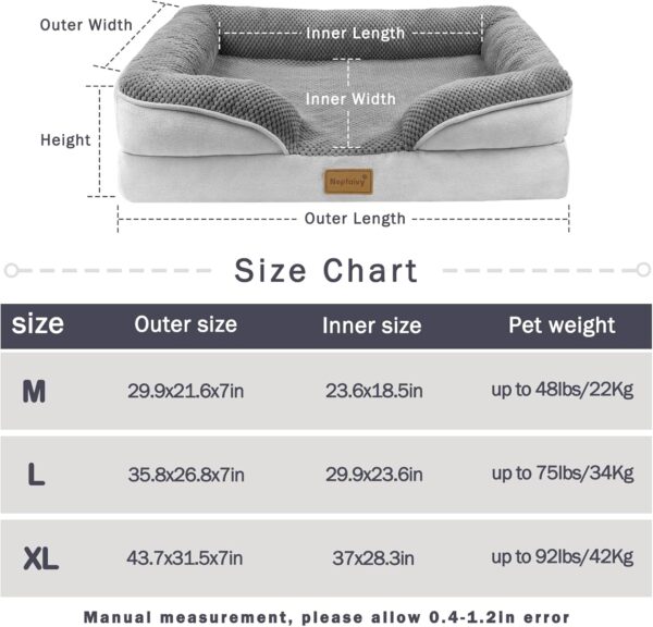 Nepfaivy Dog Bed Large Waterproof - Orthopedic Dog Bed with Pillow Cushions, 91×68cm Soft Large Dog Sofa Bed with Removable and Washable Covers, Light Grey - Image 5