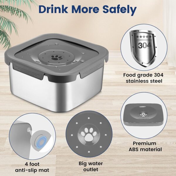 PETTOM 4.5L Stainless Steel Dog Water Bowl Non Spill Extra Large, Non Drip Dog Water Bowl for Dogs Slow Drinking, No Splash Metal Water Bowl for Dogs, Anti Spill Pet Vehicle Carried Travel Water Bowl - Image 5