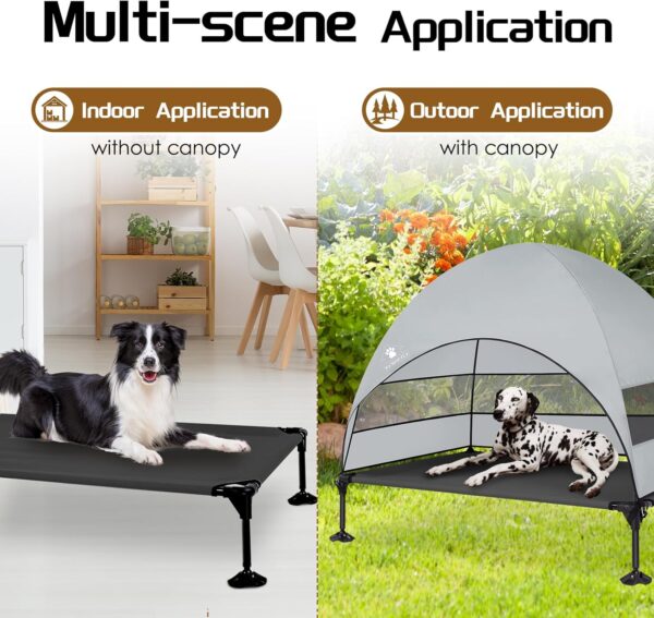 Elevated Dog Bed with 2024 Newest Canopy, Raised Outdoor Dog Bed with Powerful Anti-Slip Feet, Portable Pet Bed Cot with Larger Shade, Raised Large Dogs Cooling Bed for Camping, Indoor & Outdoor - Image 4