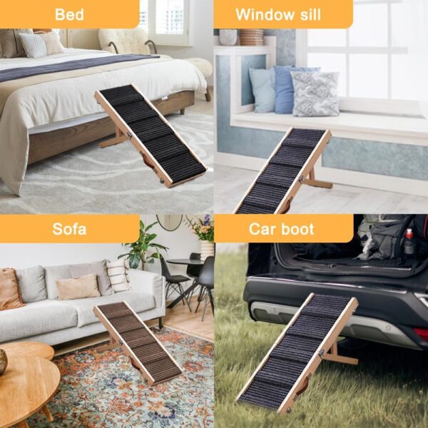 Aitakatta Dog Ramp for Bed, Adjustable Portable Folding Pet Ramp, 32" Long Wooden Pet Ramp with Non-Slip Traction Mat for Small Dogs, Dog Climbing Ladder for Sofa, Bed, Couch,Car(LGPT2,Brown) - Image 5