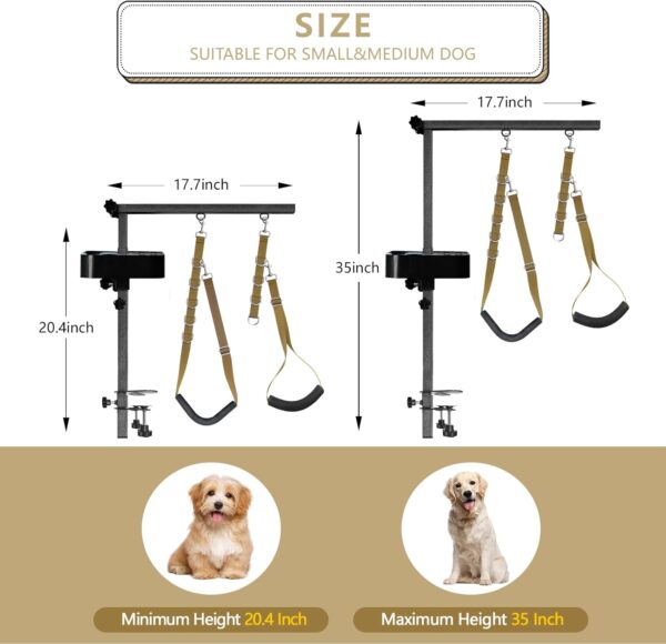 Dog Grooming Arm - 35" Dog Grooming Table Arm Foldable Dog Grooming Stand with Loop Noose and Grooming Tools Organizer for Small Medium Dogs, Khaki - Image 2