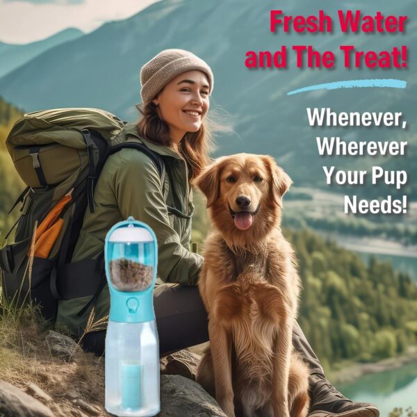 PANJAL Portable Dog Water Bottle 600ml, 4 in1 Multi Function Leak Proof BPA-Free Poo Bag Dispenser Snack Compartment Carbon Filter - Outdoor Walking Hiking Travel - Turquoise Blue - Image 6