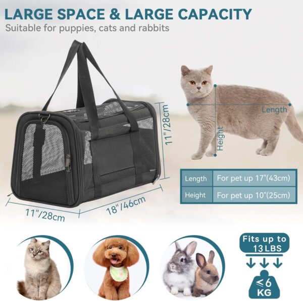 Petsfit Airline Approved Dog Carrier Cat Carrier, Soft-Sided Collapsible Pet Carrier for Travel,3 Carrying Ways, Lightweight and Ventilation on 5 Sides,Soft Fleece Pad,45 * 28 * 28CM - Image 2