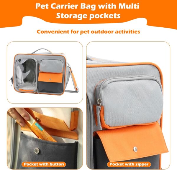 3 in 1 Pet Carrier Bag & Backpack, Portable Pet Bag - Folding Fabric Pet Carrier, Travel Carrier Bag for Dogs or Cats, Collapsible Pet Handbag with Locking Safety Zippers & Pockets & Plush Mat - Image 5