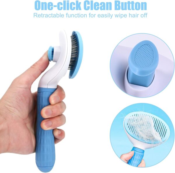 Bwetomk Dog Brush Cat Brush Grooming Comb Fine Tooth Comb, Self Cleaning Cat Dog Slicker Brushes with Smooth Handle,Pet Grooming Tool for Cat Dog Shedding Tool Massage Clean Tangled Brush (Blue) - Image 6