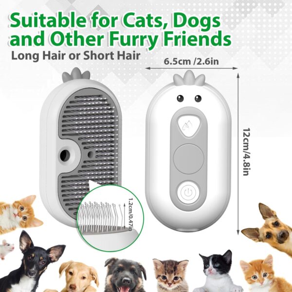 Cat Steam Brush with Release Button, Rechargeable Pet Steam Brush for Long Short Hair Cats Dogs Rabbits, Self Cleaning Slicker Steamy Cat Brush With Water Tank for Pet Shedding Grooming - Image 5