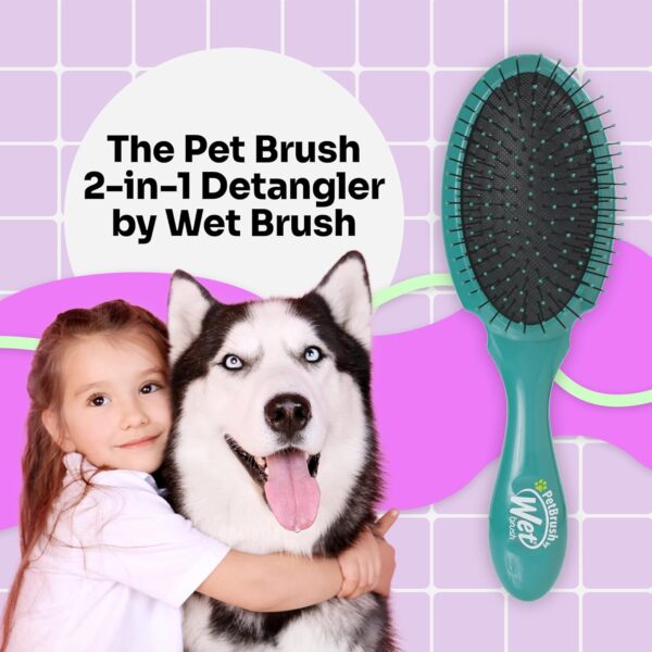 Wet Brush Ultimate Grooming Pet Brush, 2-in-1 Dual Sided Detangling Pet Brush - Ultra Soft IntelliFlex Bristles Removes Loose Hair & Dirt - Pet Grooming Detangler Brush for Dogs, Cats, Rabbits - Teal - Image 2