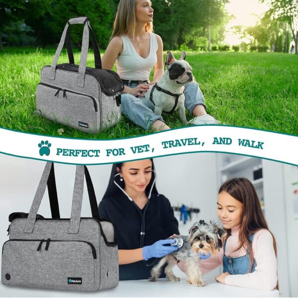 PetAmi Small Dog Purse Carrier, Soft-Sided Pet Carrier Bag with Pockets, Portable Puppy Cat Travel Handbag Tote, Airline Approved Breathable Mesh, Poop Bag Dispenser, Sherpa Bed, Max 18 lbs, Gray - Image 6