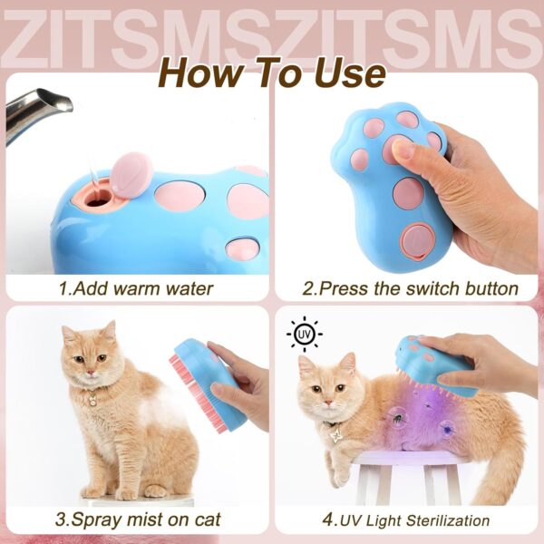 Cat Steam Brush, 3 in 1 Cat Steamy Brush, Silicone Massage Grooming Brush with Release Button, Pet Hair Cleaning Shedding Comb for Cats Dogs by ZITSMS(Blue Paw) - Image 6