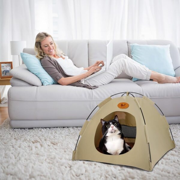 Pets Teepee, Dogs Tent Dog Cat Kennels Cat Bed House Pet Tent for Outside Dog House Outdoor Outside Cat House Indoor Pet Play Houses Dog Shelter with Removable Washable Cushion - Image 8