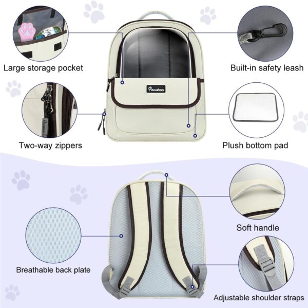 Pawaboo Cat Carrier Backpack, Bubble Backpack Carrier with Transparent PVC, Puppy Carrier Backpack Fits for Travel Hiking Walking Outdoor Use, Comfortable Cat Front Carrier Airline Approved, Beige - Image 6