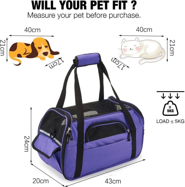 Kaka mall Pet Carrier, Dog Carrier, Cat Carrier, Waterproof Fabric Padded Soft Sided Airline Approved Breathable Travel Bag for Small Puppy Dogs Cats (Purple, Small) - Image 2