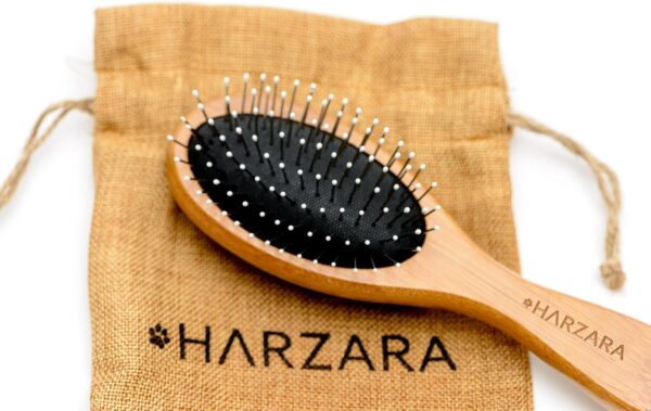 Harzara Eco-Friendly Pet Brush for Dogs & Cats. Professional, Double Sided Pin & Bristle for Short, Medium or Long Hair. Bamboo Grooming Comb Cleans Pet Shedding & Dirt Plus Smoothes Coat. - Image 4