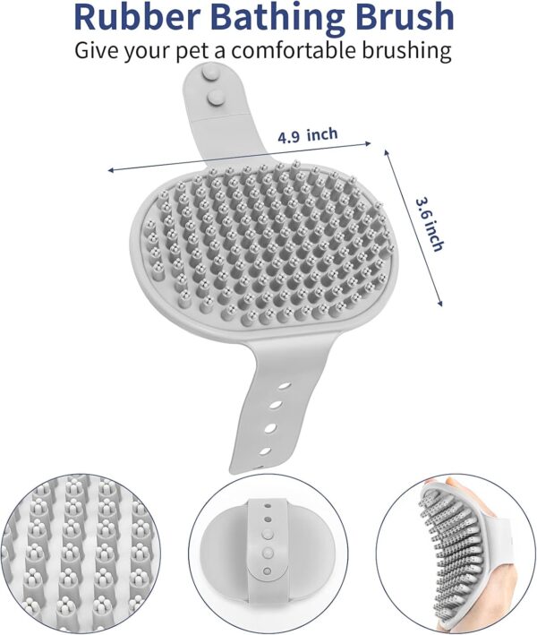 WOPQAEM 5 in 1 Dog Grooming Kit, Self-Cleaning Slicker Brush for Dogs & Cats, Shedding Brush for Short & Long Haired Pets. Includes Comb, Flea Comb, Bath Brush, Undercoat Rake - Grey - Image 6