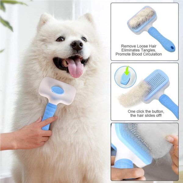 Dog Brush-Dog Brush Cat Brush Grooming Comb,Pet Grooming Tool with Cleaning,Easy to Remove Loose Undercoat, Pet Massaging Tool Suitable for Pets with Long or Short Hair (Blue) - Image 8