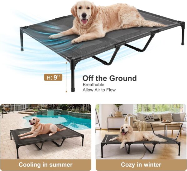 petizer Elevated Dog Bed - Breathable Mesh, Durable Steel Frame, Easy to Clean, Portable & Versatile Pet Cot for Indoor & Outdoor Use - Ideal for Joint Relief & Comfort(Black, L) - Image 4