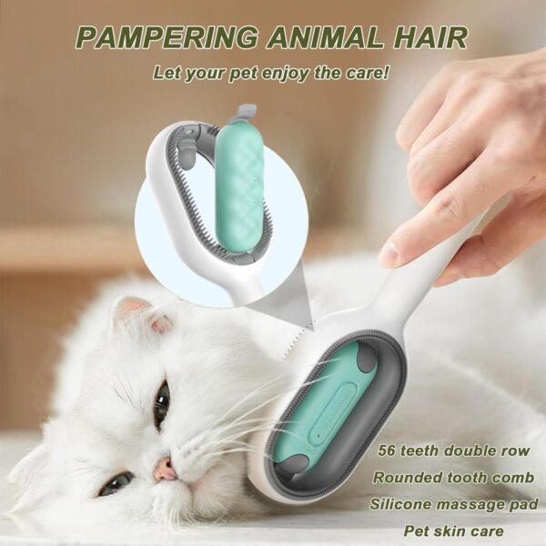 Pet Hair Removal Comb With Water Tank, Dog Brush Cat Brush for Long Haired Cats Dogs, Multifunctional Pet Cat Hair Remover Brush 3 in 1, Self Cleaning Cat Brush Grooming Brush (Short, Green) - Image 3