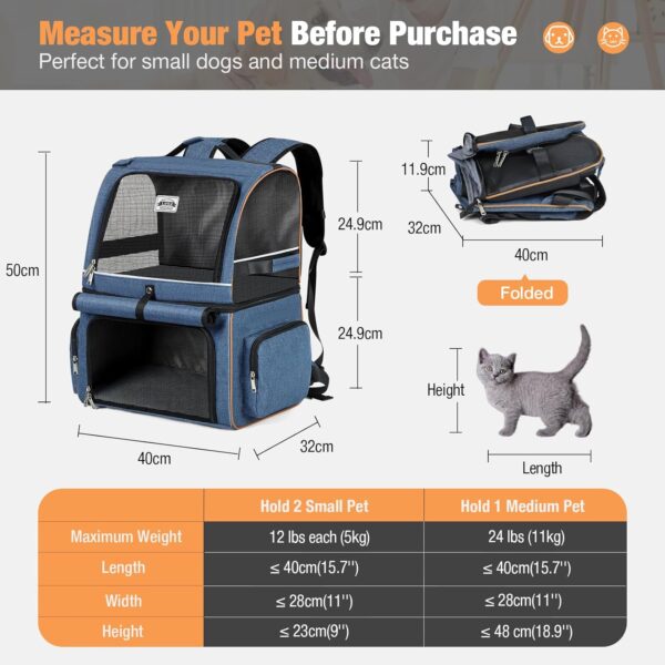 Lekesky Double Cat Carrier for 2 Cats, Pet Backpack Carrier for 2 Pets, Double-Compartment Pet Backpack for Two Small Cats or One Medium Dogs, Dog Backpack Carrier Fits Up to 11 kgs,Navy Blue - Image 2