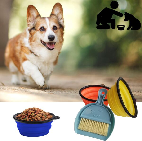 Collapsible Dog Bowl with Broom and Dustpan Foldable Pet Feeding Bowls for Cats Dogs 1000ML Large 34oz Expandable Silicone Food and Water Travel Bowl Cup Dish with Carabiner (black) - Image 2