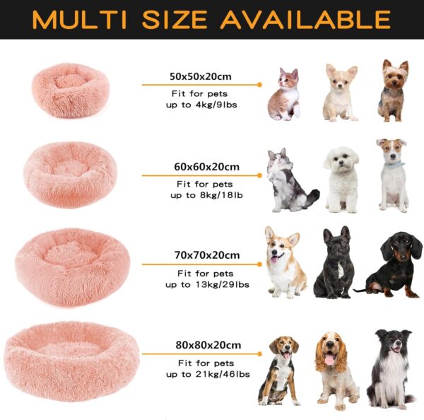 Enjamoy Plush Donut Dog Bed, Calming Round Dog Cat Bed Soft and Fluffy Cuddler Pet Cushion Self-Warming Puppy Beds Machine Washable, Pink 50cm - Image 2