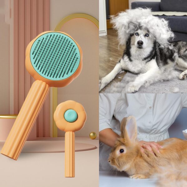 BNFGD 1Pcs Pet Hair Cleaner Brush, Cute Cat Brush Dog Brush, Pet Combing Brush, Pet Combing Brush with Hair Removal Button,Artifact for Stroking Cats and Dogs, Pet Hair Cleaner Brush(Orange) - Image 4