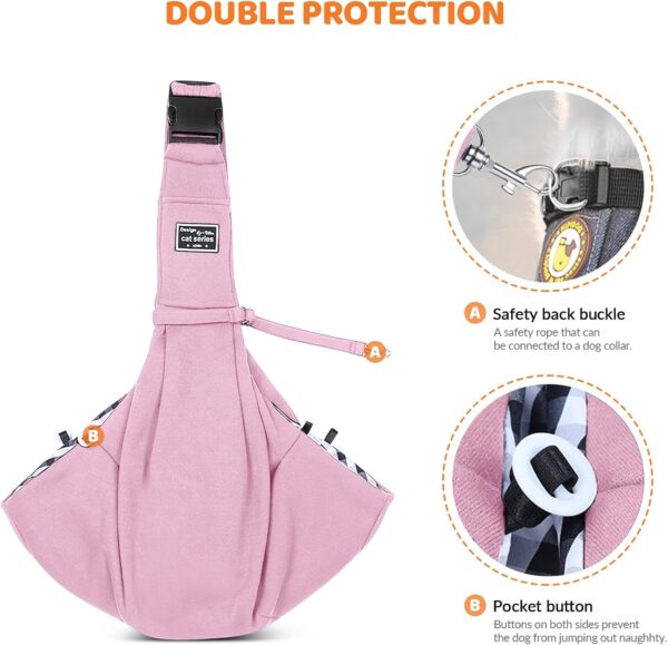 ALLSOPETS Pet Carrier Bag Dog Carrier Sling Reversible Puppy Carrier Purse with Storage Pocket Hand-Free Pet Sling Carrier for Carry Small Dogs Cats Suitable for Travel Outdoor (Pale Pink) - Image 3