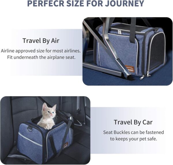 Cat Carrier Bag in Denim Fabric, ENSOBO Pet Transport Bag for Cats and Small Dogs, TSA Approved Pet Travel Carrier with Two Bigger Side Bags, Shoulder Strap for Carrying, Denim Blue - Image 3