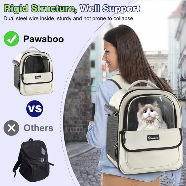 Pawaboo Cat Carrier Backpack, Bubble Backpack Carrier with Transparent PVC, Puppy Carrier Backpack Fits for Travel Hiking Walking Outdoor Use, Comfortable Cat Front Carrier Airline Approved, Beige - Image 5