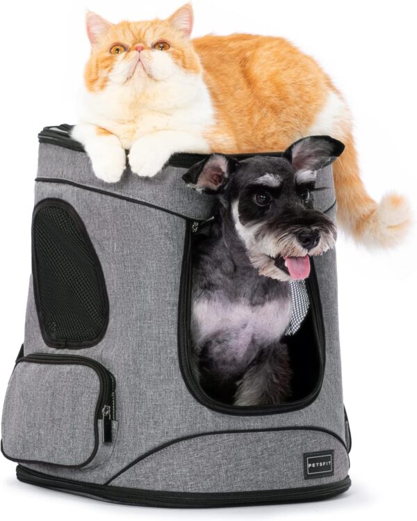 Petsfit Cat Backpack Portable Cat Carrier Backpack for Cats and Small Dogs,Ventilation Mesh Design Cat Carrier with Soft Fleece, Grey,32x43 cm - Image 6