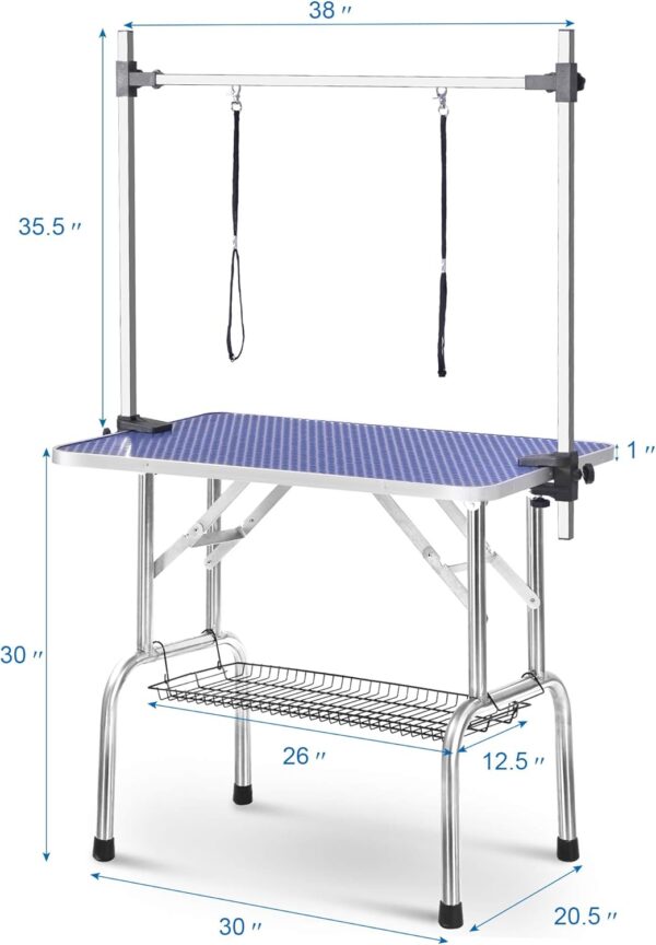 Topchances Adjustable Portable Stainless steel Dog Grooming Table with Arm Noose+ + Accessories Tray W90*D60*H76(cm) / 36 * 23.6 * 30(inch) - Image 3