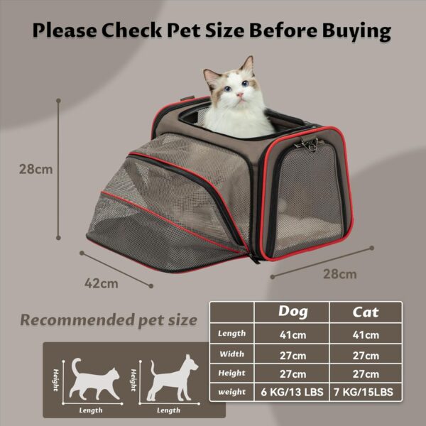 Petsfit Cat Carrier Expandable Airline Approve Pet Carrier,Soft Portable Dog Carrier with Removable Mat for Small Dogs and Cats, Dark Grey, M:43x28x28cm - Image 2