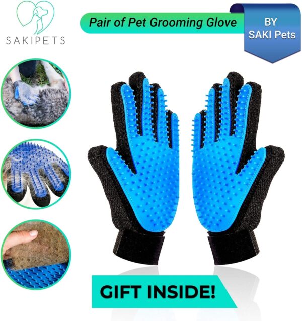 Pair of Pet Grooming Glove by SAKI Pets – Upgraded Dog Hair Remover Mitt with 259 Silicone Grooming Tips – Breathable Deshedding Gloves for Dogs, Cats and Horses – A Bonus Pet Bowl Includes - Image 8