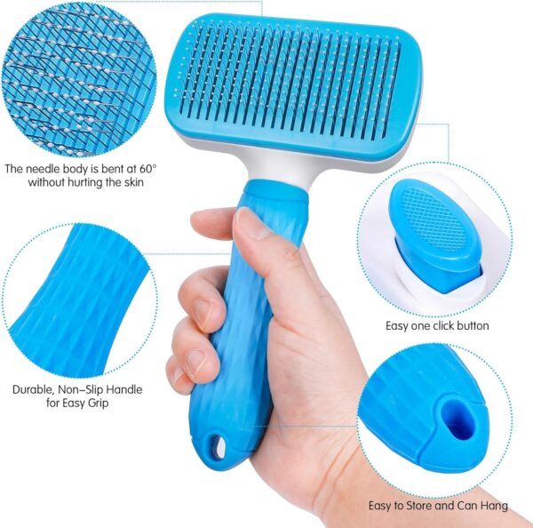 Dog Brush-Dog Brush Cat Brush Grooming Comb,Pet Grooming Tool with Cleaning,Easy to Remove Loose Undercoat, Pet Massaging Tool Suitable for Pets with Long or Short Hair (Blue) - Image 3