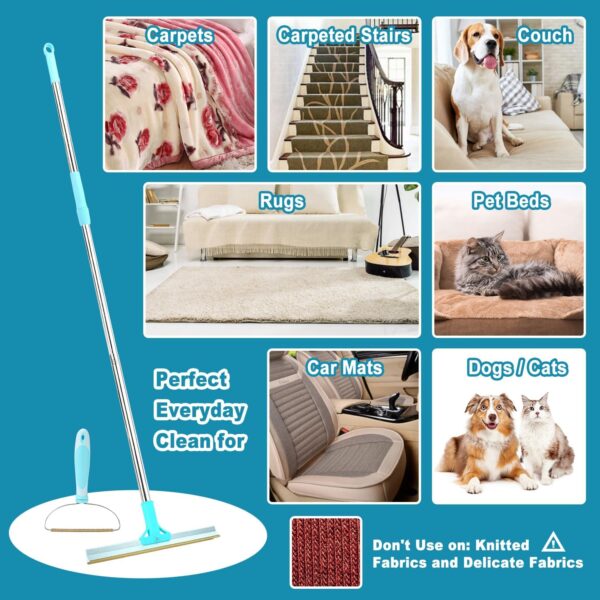 Carpet Rake for Pet Hair Removal, Adjustable Long Handle Lint Remover with Innovative Metal Edge, Dog&Cat Hair Remover, Reusable Fur & Carpet Scraper for Carpet, Rug, Mat, Couch, Furniture - Image 6