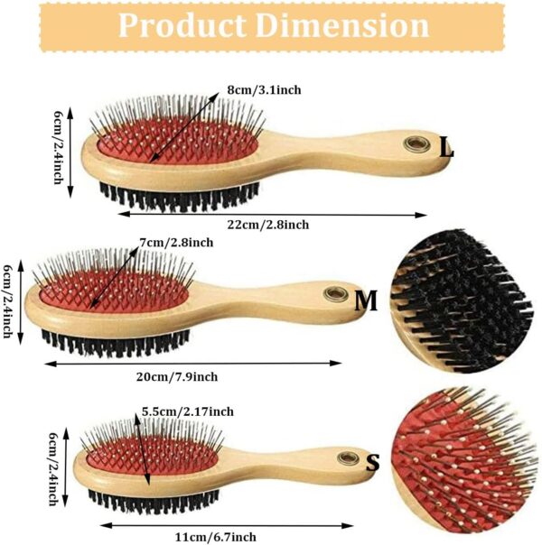 Wooden Dog Brush - Multifunctional Cat/Dog Brush, Double Sided Pet Hair Grooming Brush with Rounded Pins, Cat Brush, 2 in 1 Grooming Tools for Long and Short-haired Dogs or Cats - S - Image 2