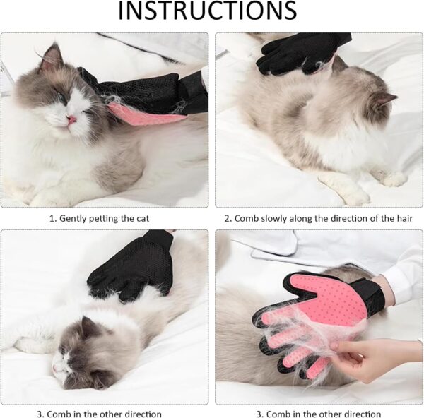 MUEEAD 1 Pair of Pink Pet Hair Removal Gloves with 1 Stainless Steel Comb, Pet Hair Removal Gloves, Pet Massage Hair Removal Gloves, Suitable for Kittens and Dogs - Image 4