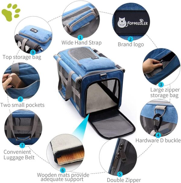 Cat Carrier Large Dog Travel Bag Airline Approved Pet Carrier Foldable, Cat Carrier Bag for Large Small Cat and Small Dog 5-Windows Breathable, Dog Carrier for Travel Blue - Image 2